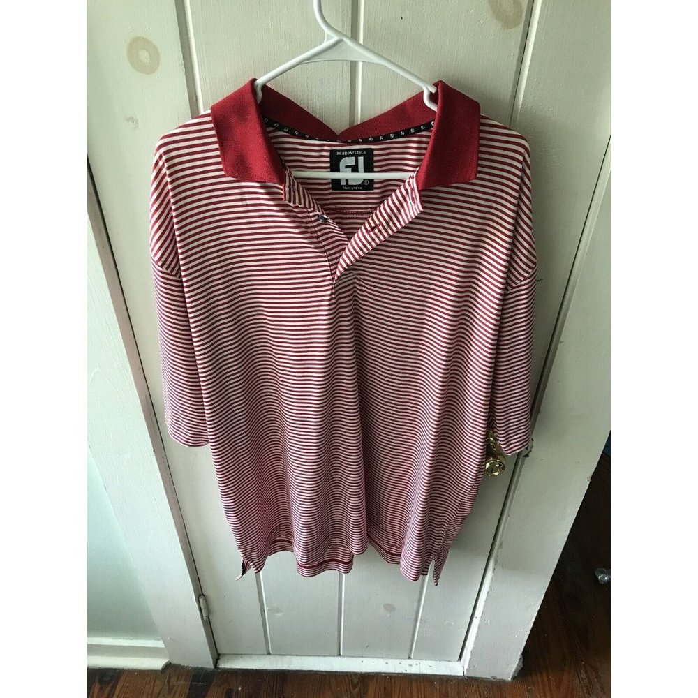 FootJoy Mens XL Polo Shirt Golf Red White Striped Stretch Pro Dry Lisle FJ